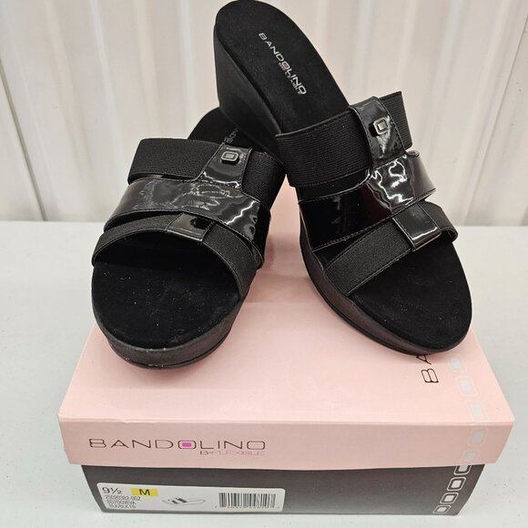 Bandolino B-Flexible Women's Black Wedge Sandals Size 9.5M Synthetic Upper & Sol - Picture 5 of 10